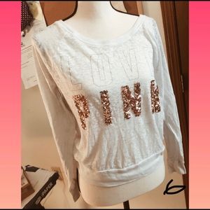 White long tee, PINK embroidered in Copper color